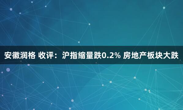 安徽润格 收评：沪指缩量跌0.2% 房地产板块大跌